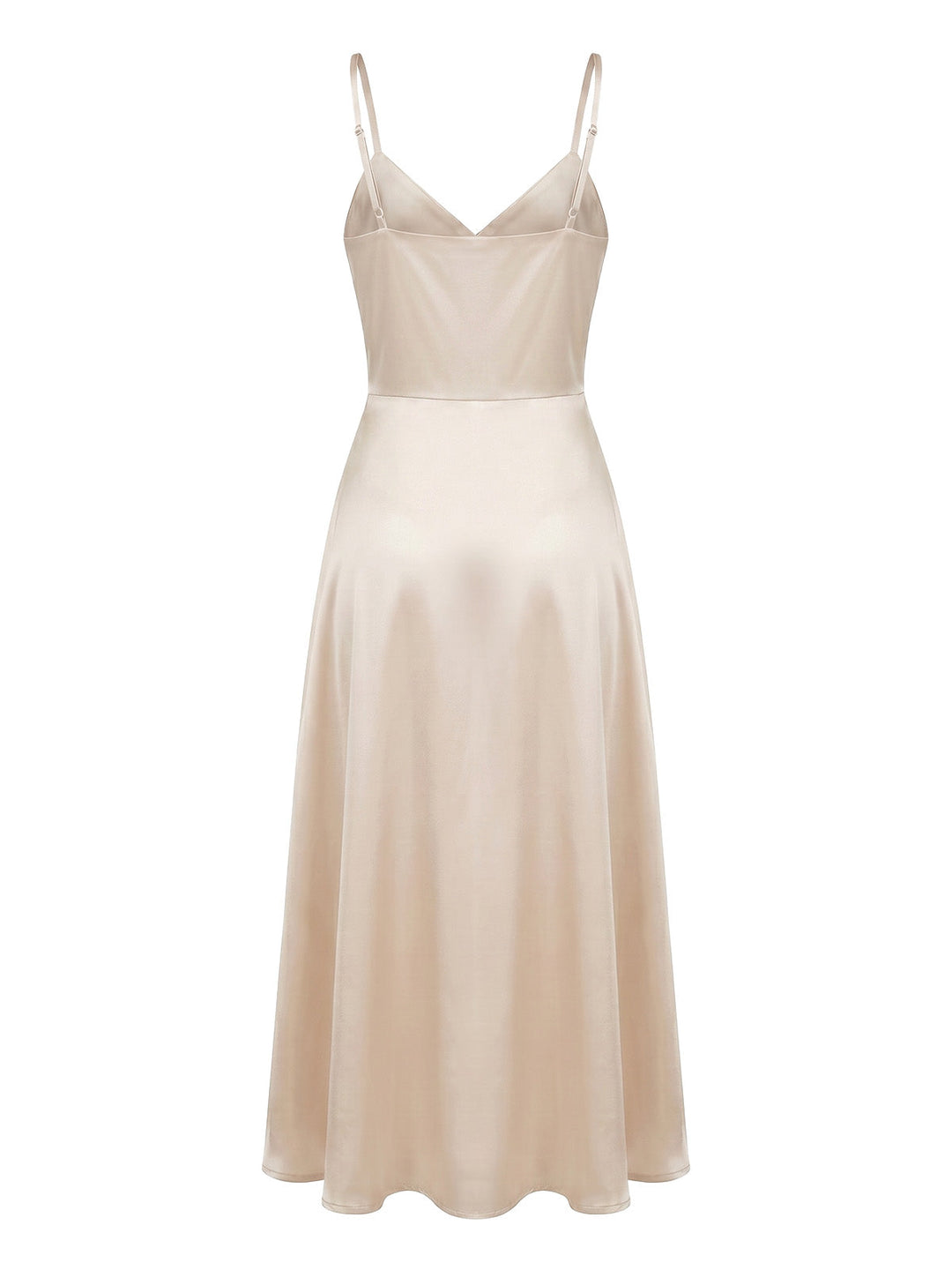 Champagne 1930s Satin V-Neck Belted Spaghetti Strap Dress, vintage dress, retro fashion - perfect for women who love vintage and retro fashion