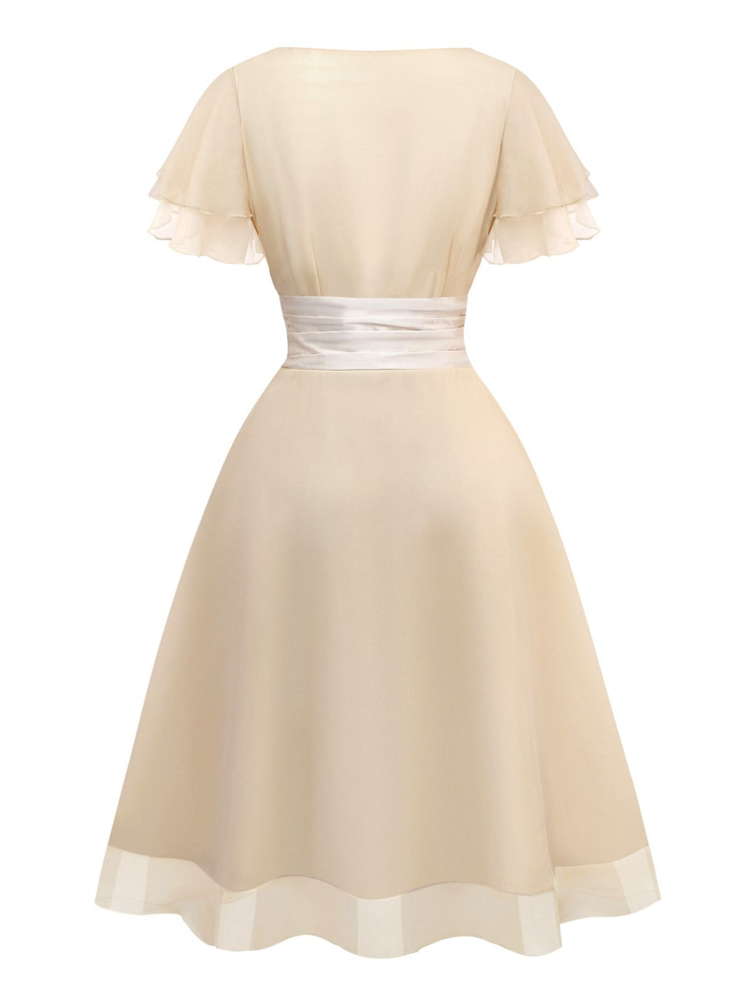 Champagne 1950s Satin Belt Tulle Cocktail Dress - vintage dress, retro fashion, rockabilly