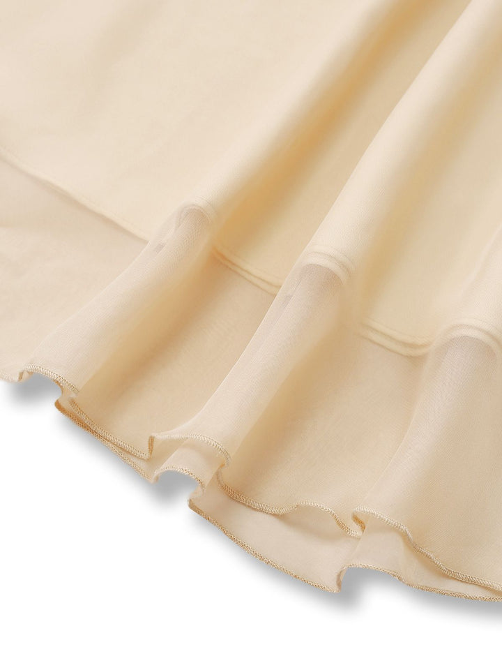 Champagne 1950s Satin Belt Tulle Cocktail Dress - vintage dress, retro fashion, rockabilly