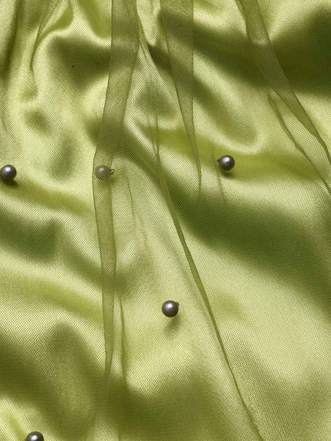 Chartreuse 1950s Pearl Mesh Patchwork Satin Dress - vintage dress, retro fashion, rockabilly