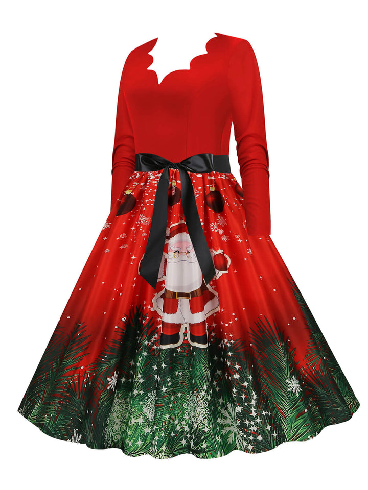 Christmas 1950s V-Neck Long Sleeve Patchwork Dress — vintage elegance for the modern woman