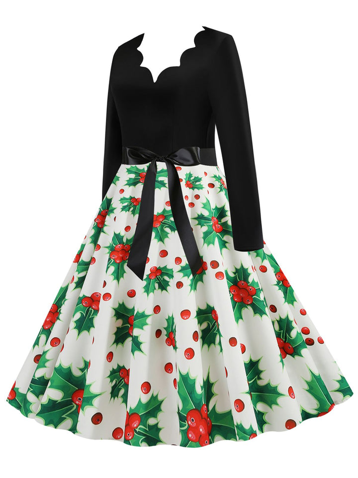 Christmas 1950s V-Neck Patchwork Swing Dress — vintage elegance for the modern woman
