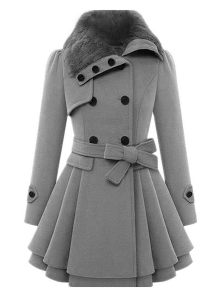 Christmas Fur Collar Waisted Woolen Coat — vintage style that speaks before she does