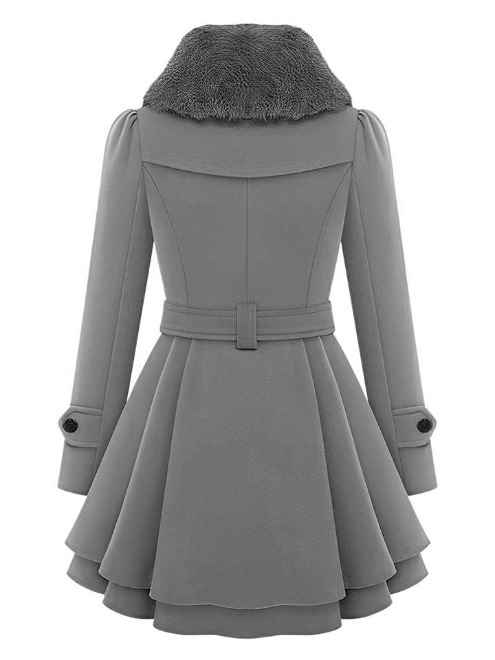Christmas Fur Collar Waisted Woolen Coat, vintage coat, outerwear - perfect for women who love vintage and fashion