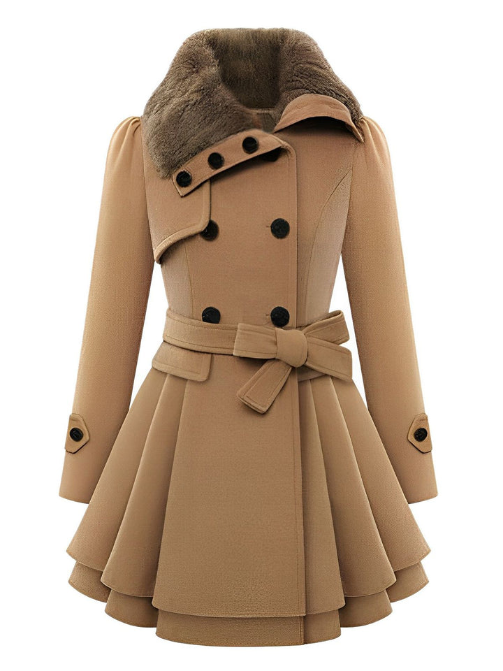 Christmas Fur Collar Waisted Woolen Coat, vintage coat, outerwear - perfect for women who love vintage and fashion