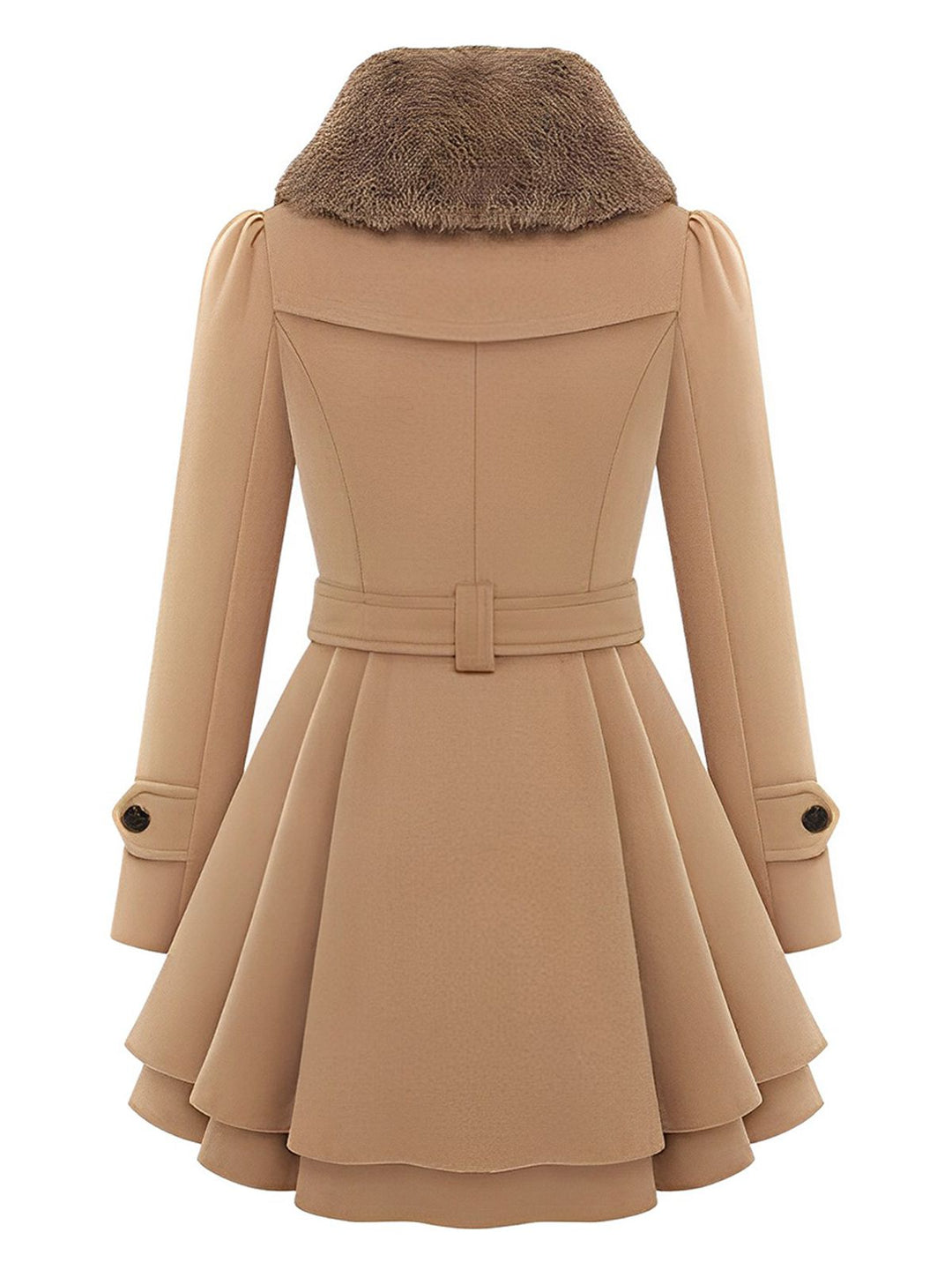 Christmas Fur Collar Waisted Woolen Coat, vintage coat, outerwear - perfect for women who love vintage and fashion