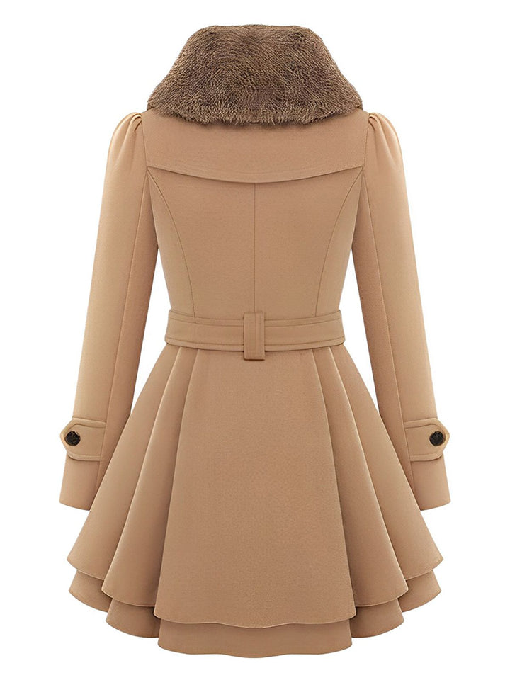 Christmas Fur Collar Waisted Woolen Coat, vintage coat, outerwear - perfect for women who love vintage and fashion