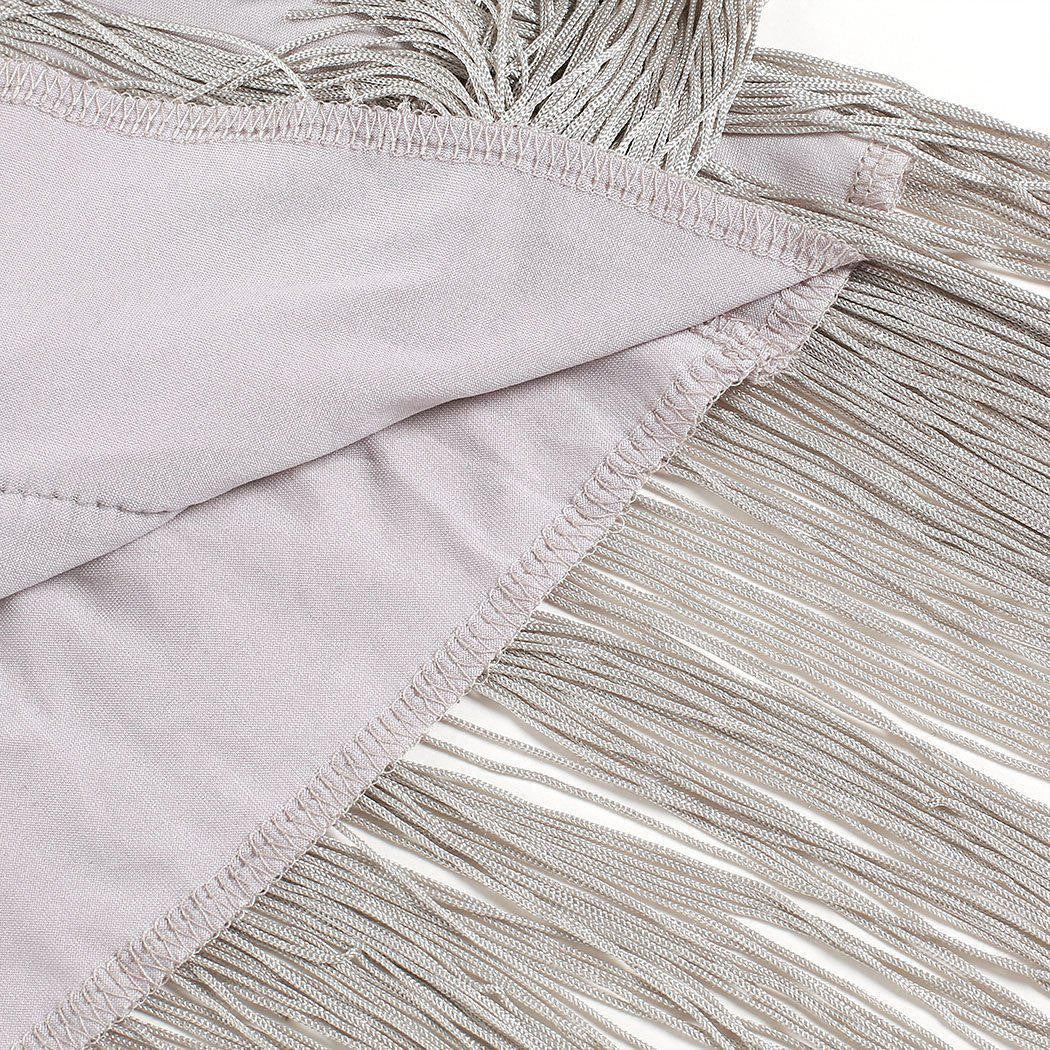 She slips into this [Clearance] Belted Gray 1920s Fringe Gatsby Dress and suddenly it&