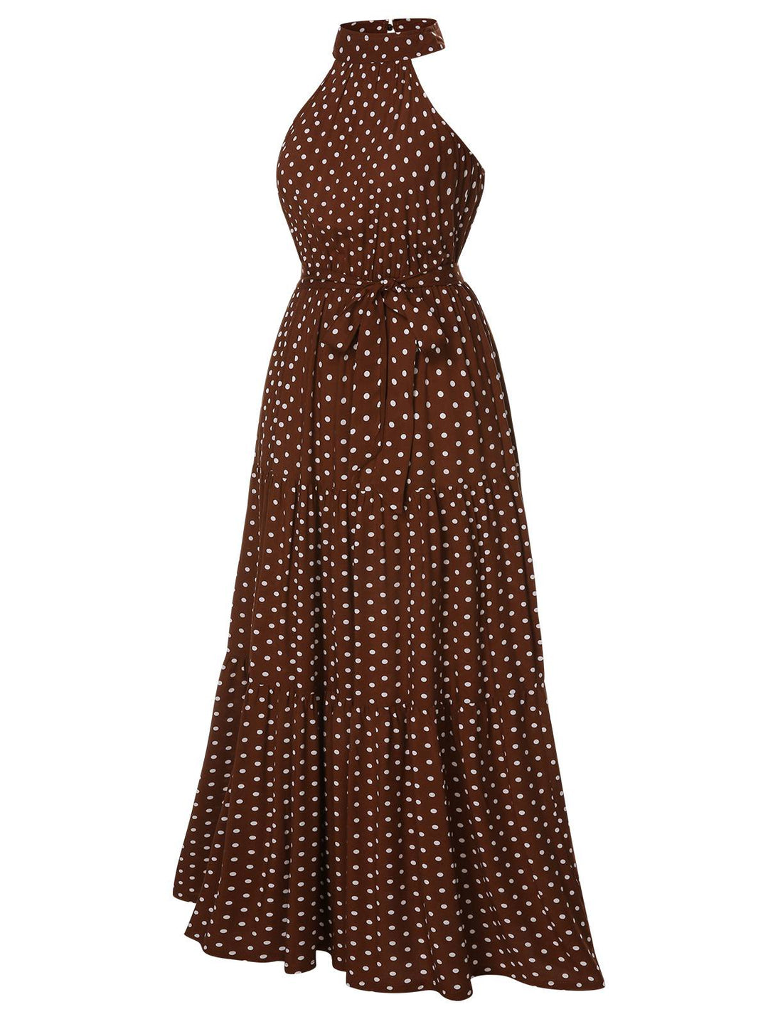 Coffee 1940s Crew Halter Polka Dot Dress, vintage dress, retro fashion - perfect for women who love vintage and retro fashion