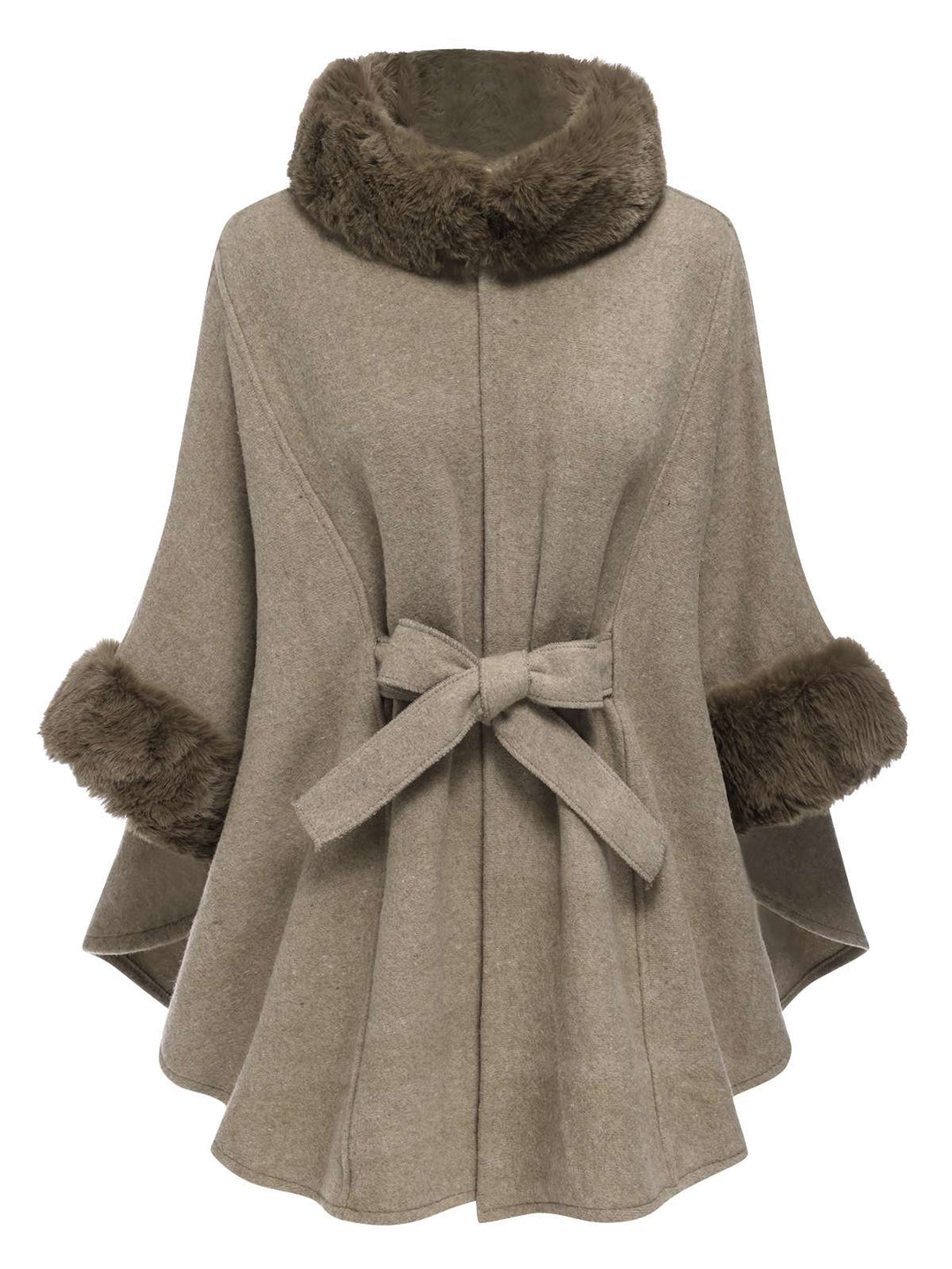 Coffee 1940s Faux Fur Collar Batwing Coat - vintage fashion, retro style