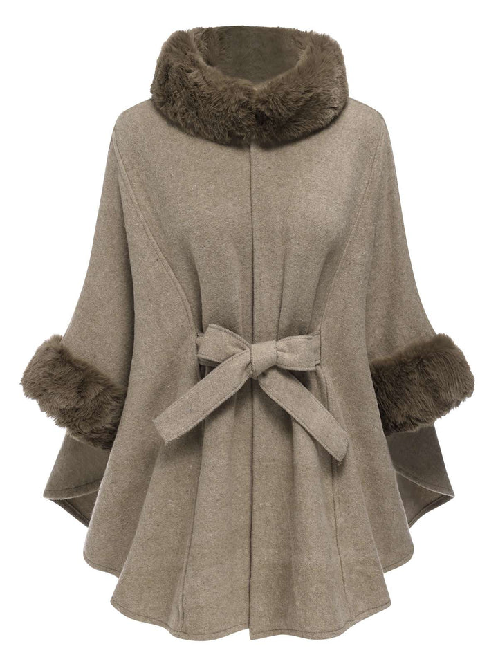 Coffee 1940s Faux Fur Collar Batwing Coat - vintage fashion, retro style