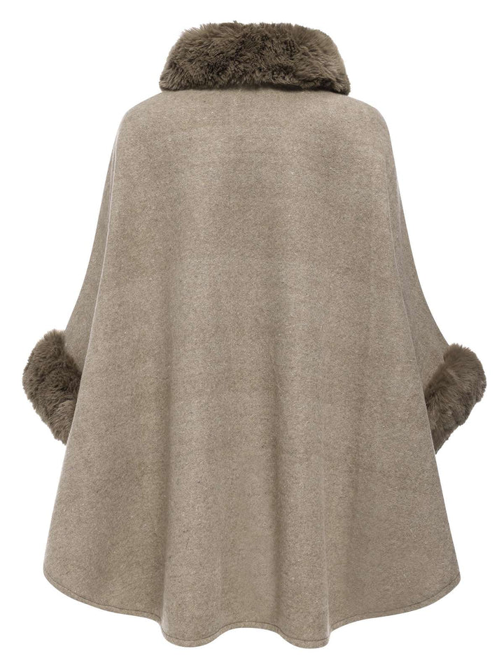 Coffee 1940s Faux Fur Collar Batwing Coat, vintage coat, retro outerwear - perfect for women who love vintage and retro fashion