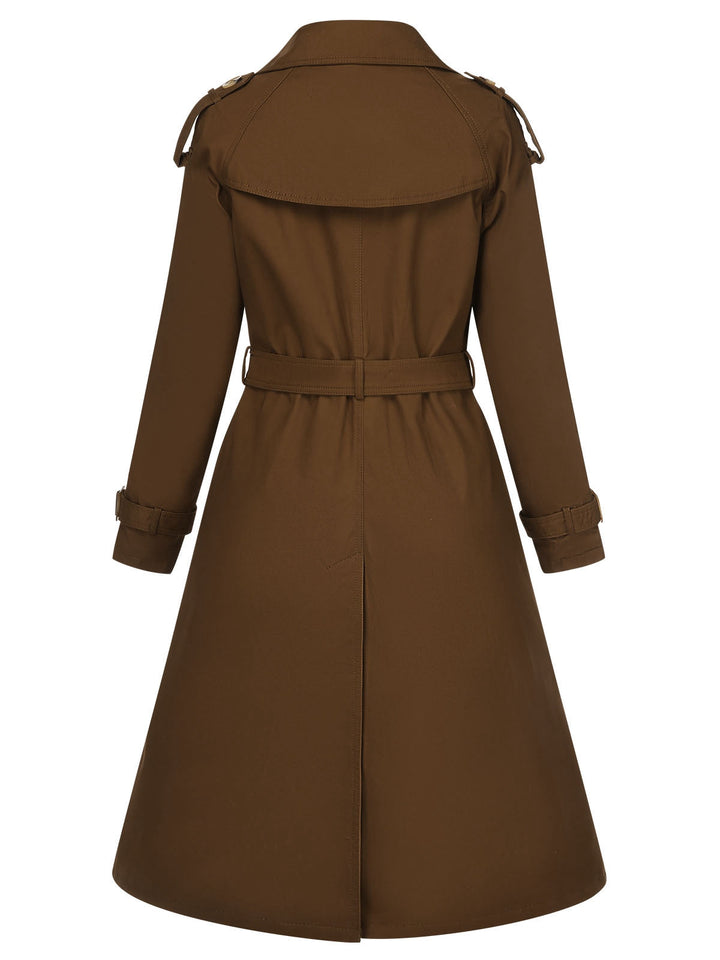 Coffee 1950s Buttoned Lapel Trench Coat, vintage coat, outerwear - perfect for women who love vintage and fashion