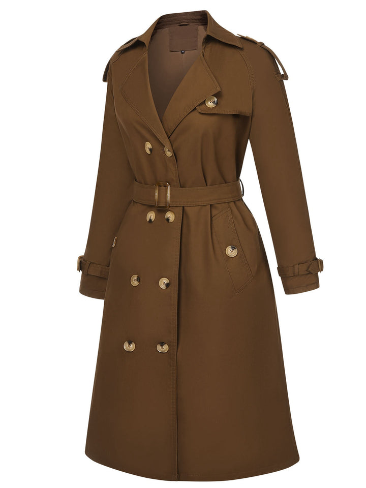 Coffee 1950s Buttoned Lapel Trench Coat, vintage coat, outerwear - perfect for women who love vintage and fashion