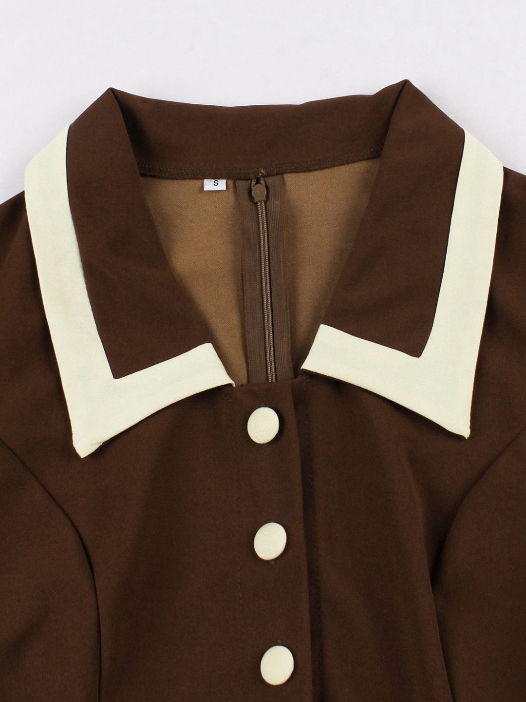 Coffee &amp; Beige 1950s Contrast Lapel Belted Dress - vintage dress, retro fashion, rockabilly
