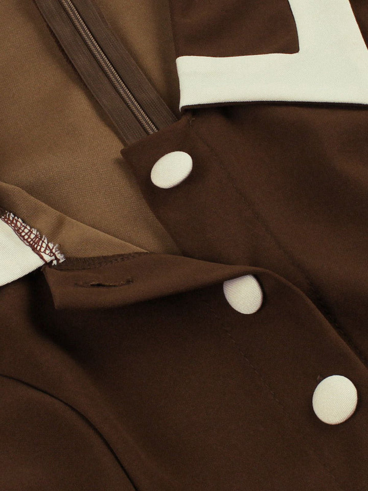Coffee &amp; Beige 1950s Contrast Lapel Belted Dress - vintage dress, retro fashion, rockabilly