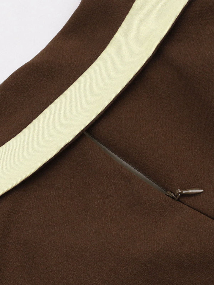 Coffee &amp; Beige 1950s Contrast Lapel Belted Dress - vintage dress, retro fashion, rockabilly