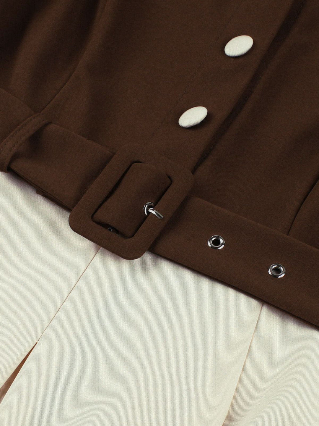 Coffee &amp; Beige 1950s Contrast Lapel Belted Dress - vintage dress, retro fashion, rockabilly