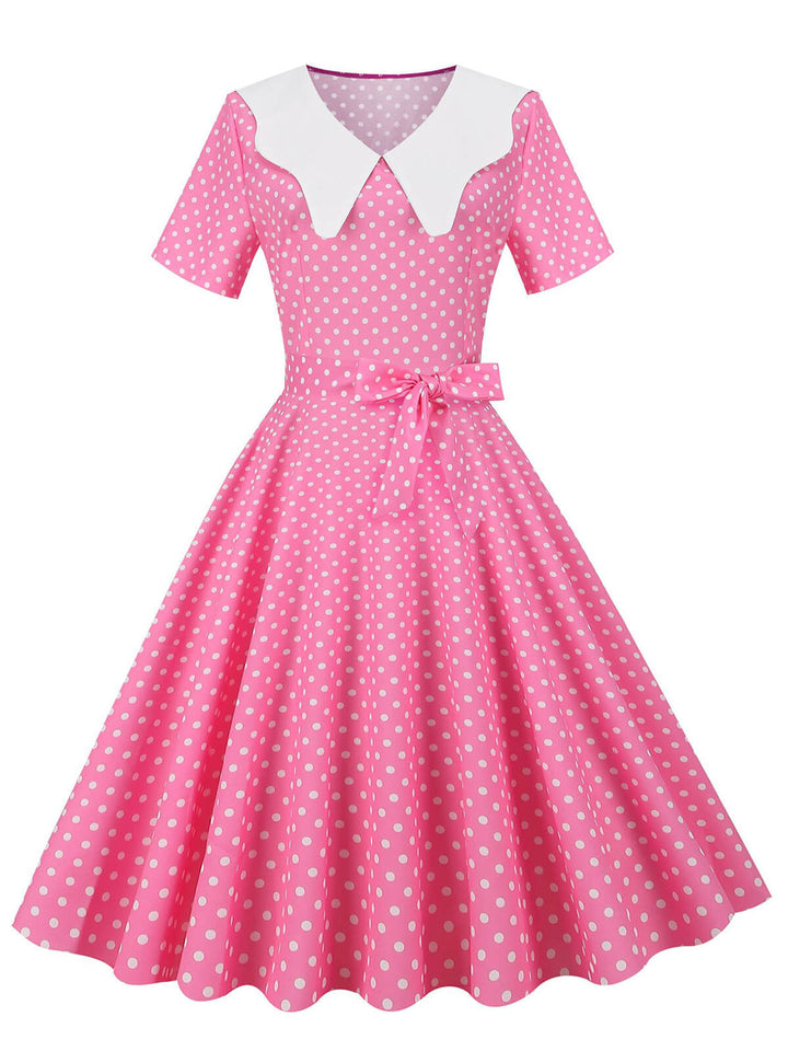 Collar Polka Dot Swing Dress With Belt - vintage dress, retro fashion, rockabilly