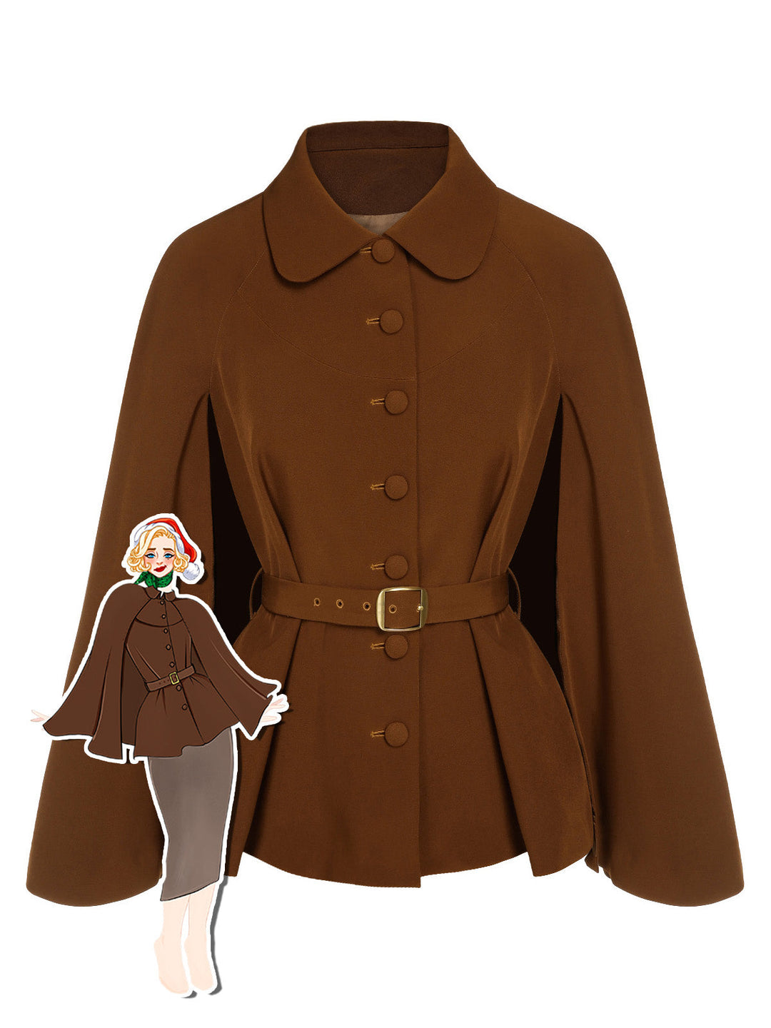 Color 1940s Lapel Cape Coat - vintage fashion, style