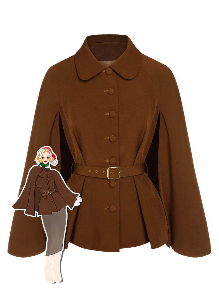 Color 1940s Lapel Cape Coat - vintage fashion, style