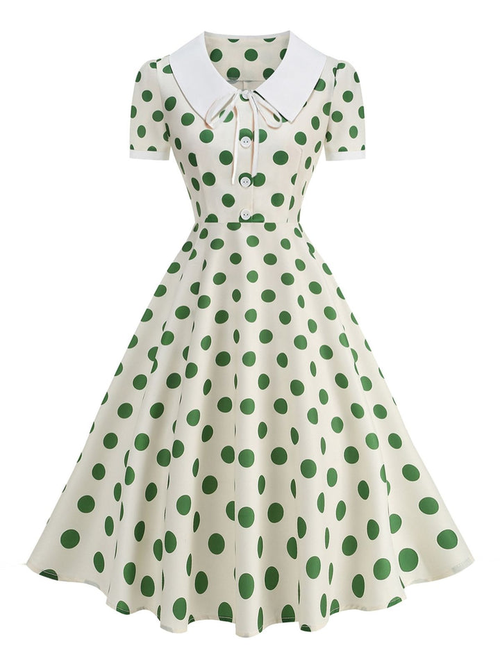 Colorblock 1950s Print Polka Dot Swing Midi Dress, vintage dress, retro fashion, rockabilly, pin-up fashion - perfect for women who love vintage and retro fashion