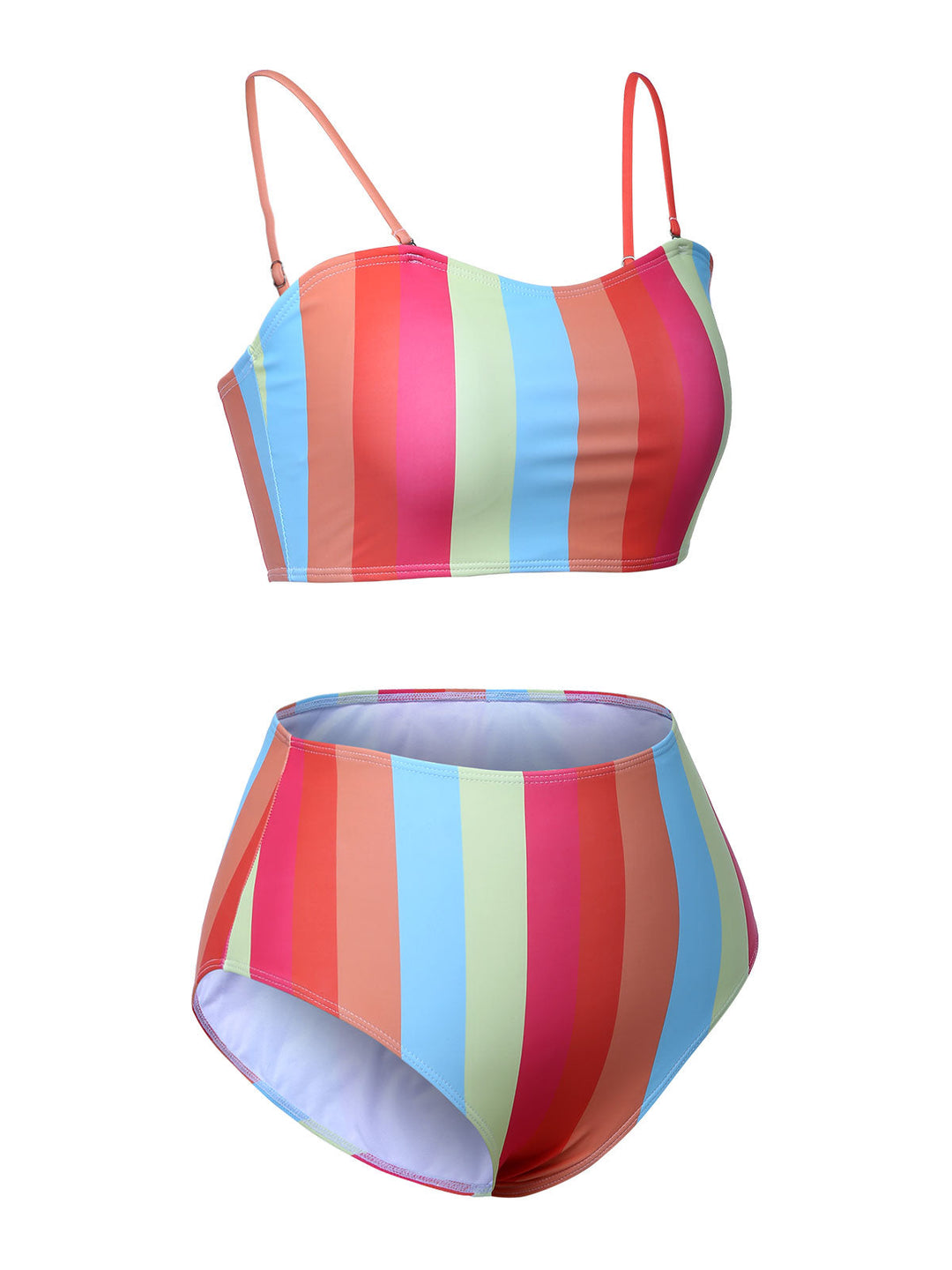 [Plus Size] Colorful 1950s Vertical Stripe Swimsuit, vintage swimsuit, pin-up swimwear - perfect for women who love vintage and retro fashion