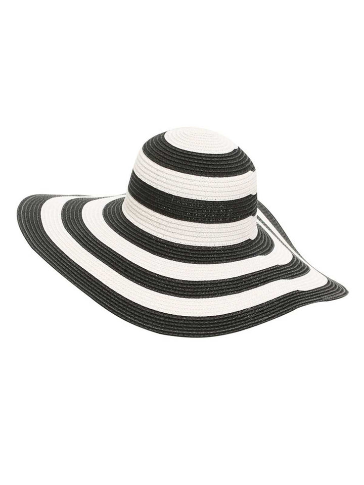 Contrast Stripes Wide Brim Sun Hat - vintage fashion, retro style