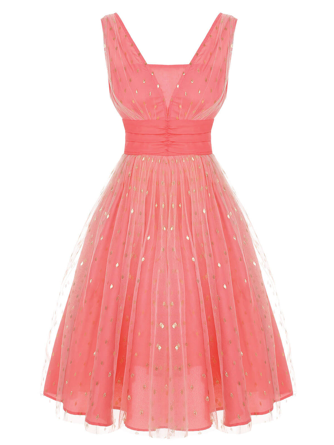 Coral Pink 1950s V-Neck Sequin Dress, vintage dress, retro fashion, rockabilly, pin-up fashion - perfect for women who love vintage and retro fashion