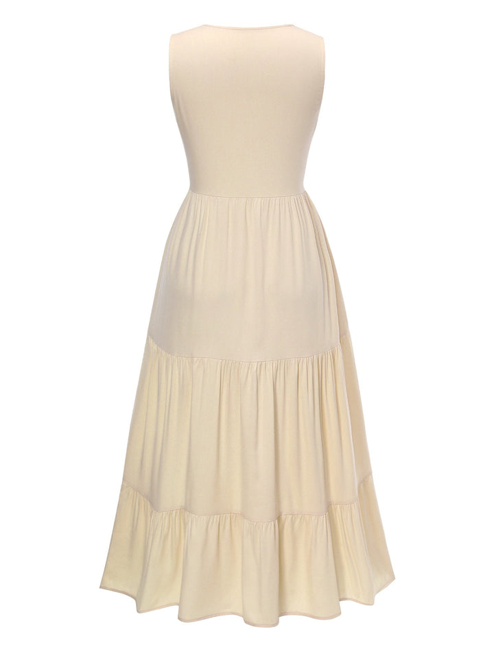 Cream 1940s Button Sleeveless Tiered Dress, vintage dress, retro fashion - perfect for women who love vintage and retro fashion