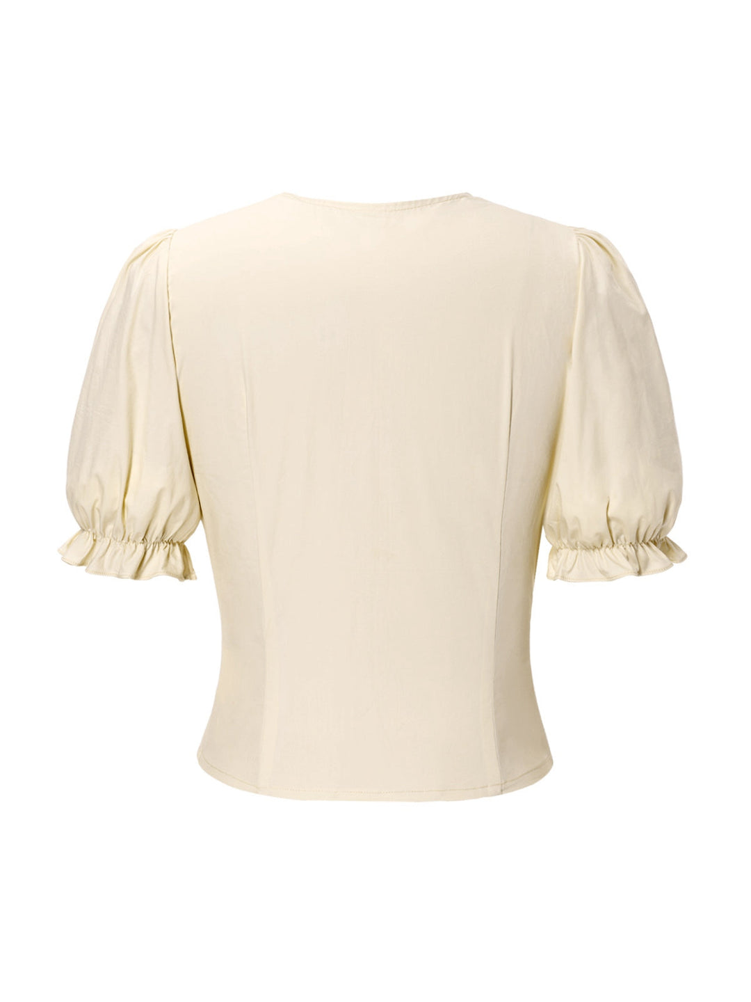 Cream 1940s Cotton Deep V-Neck Ruched Top - vintage fashion, retro style