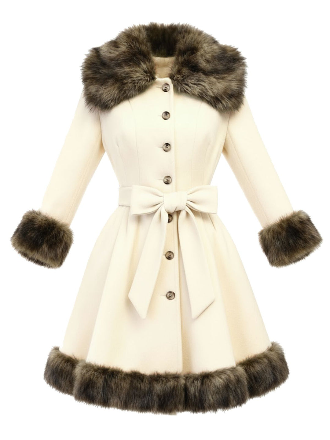 Cream 1950s Fur Collar Patchwork Coat, vintage coat, outerwear - perfect for women who love vintage and fashion