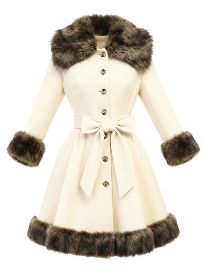 Cream 1950s Fur Collar Patchwork Coat, vintage coat, outerwear - perfect for women who love vintage and fashion