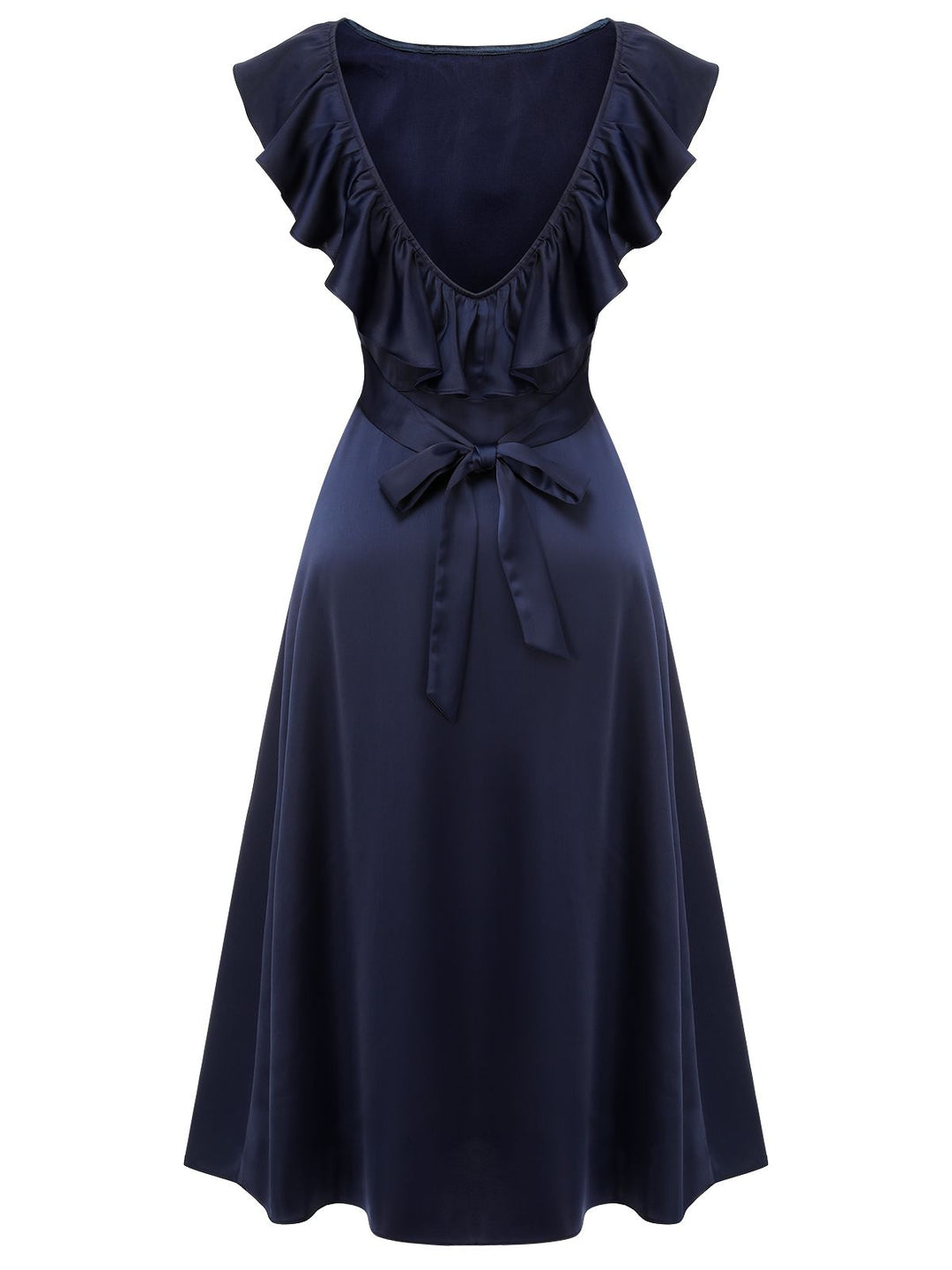 Dark Blue 1930s Flounce Sleeve Cowl Neck Trumpet Dress, vintage dress, retro fashion - perfect for women who love vintage and retro fashion