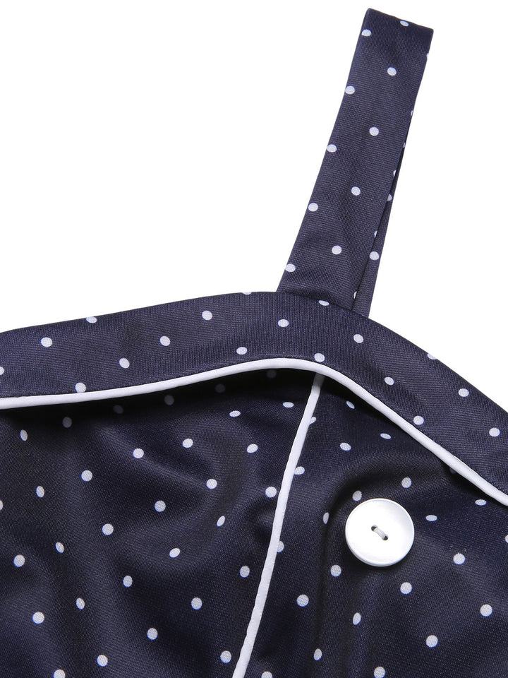 Dark Blue 1930s Polka Dots Straps Jumpsuit, vintage romper, retro jumpsuit - perfect for women who love vintage and retro fashion