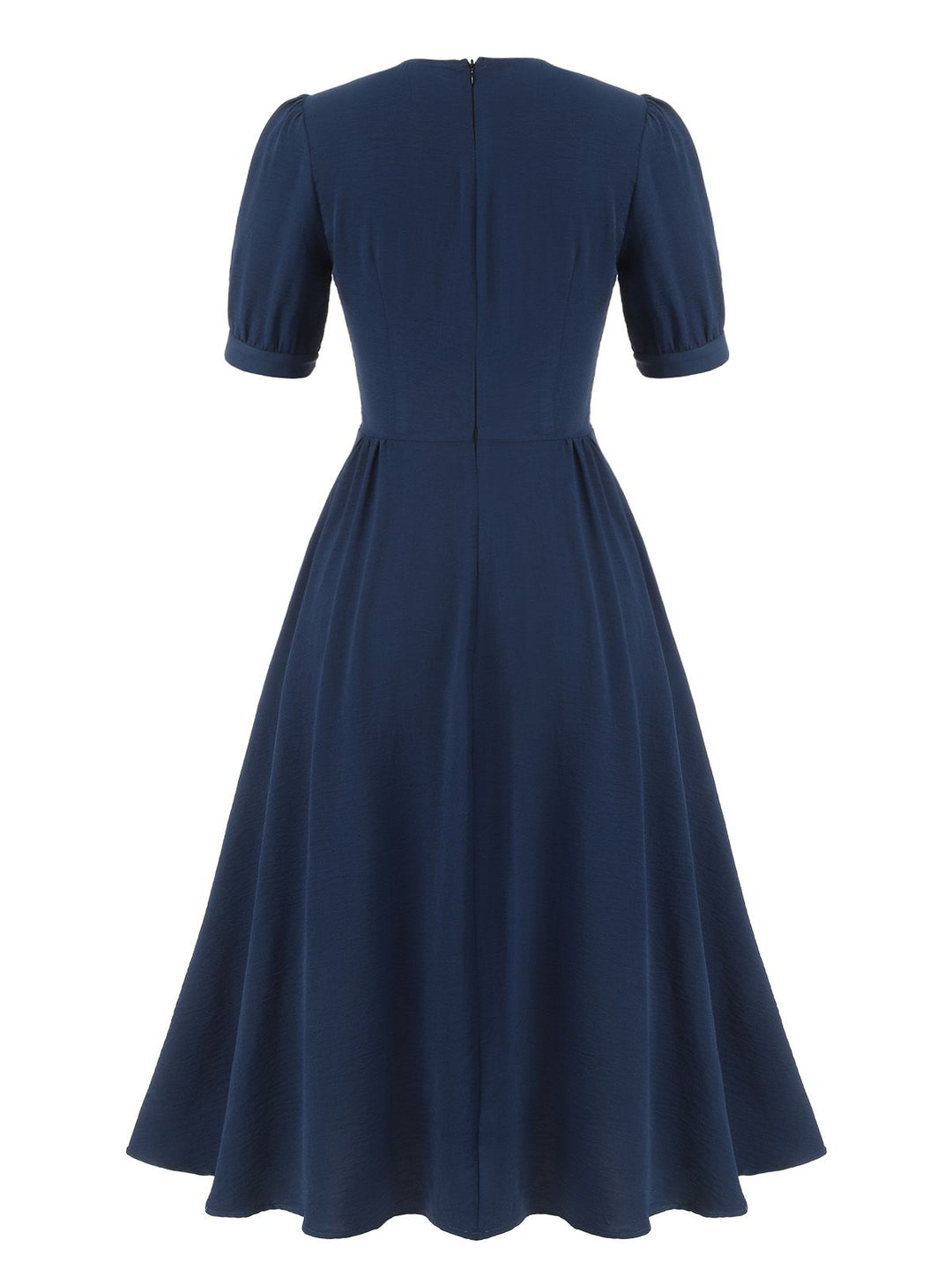 Dark Blue 1930s Square Neck Button Puff Dress, vintage dress, retro fashion - perfect for women who love vintage and retro fashion