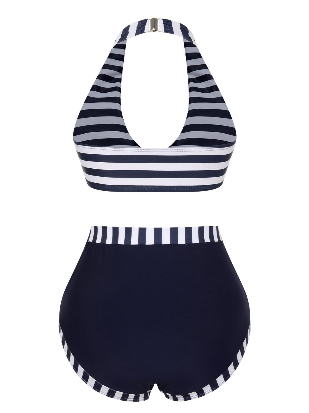 Dark Blue Stripes Halter Buttons Swimsuit, vintage swimsuit, swimwear - perfect for women who love vintage and retro fashion