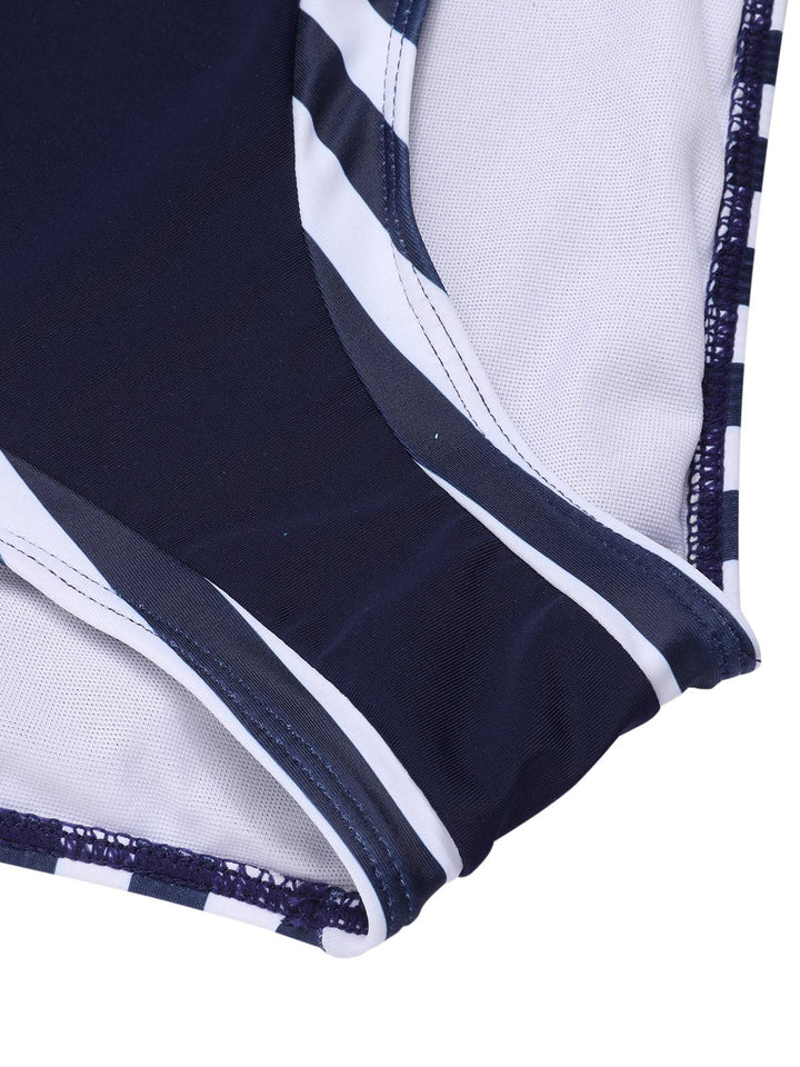 Dark Blue Stripes Halter Buttons Swimsuit, vintage swimsuit, swimwear - perfect for women who love vintage and retro fashion