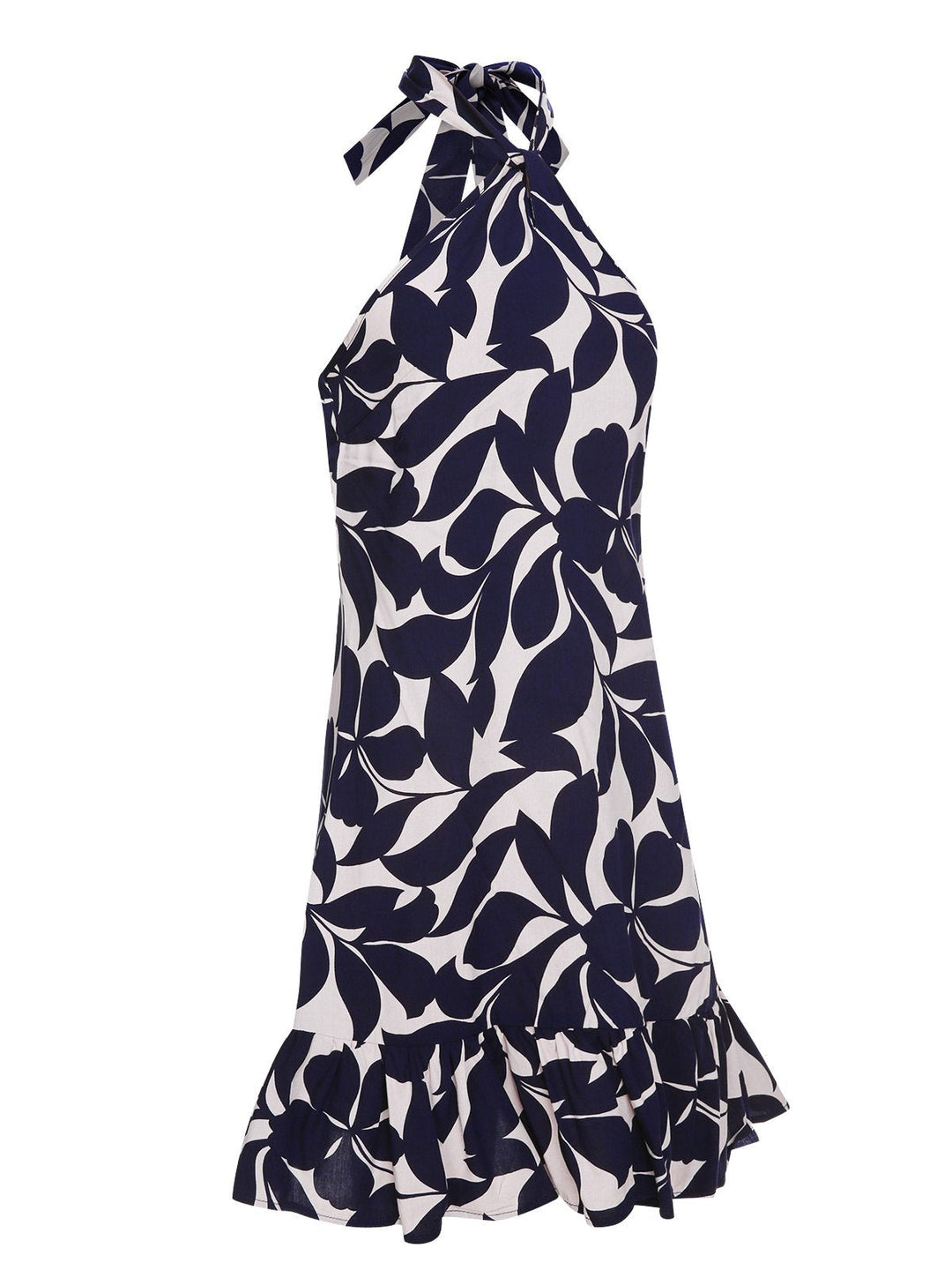 Dark Blue 1940s Backless Halter Floral Dress, vintage dress, retro fashion, floral print - perfect for women who love vintage and retro fashion