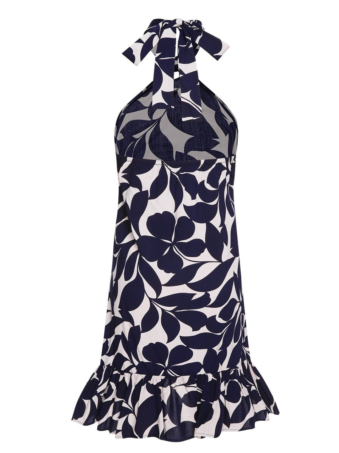Dark Blue 1940s Backless Halter Floral Dress, vintage dress, retro fashion, floral print - perfect for women who love vintage and retro fashion