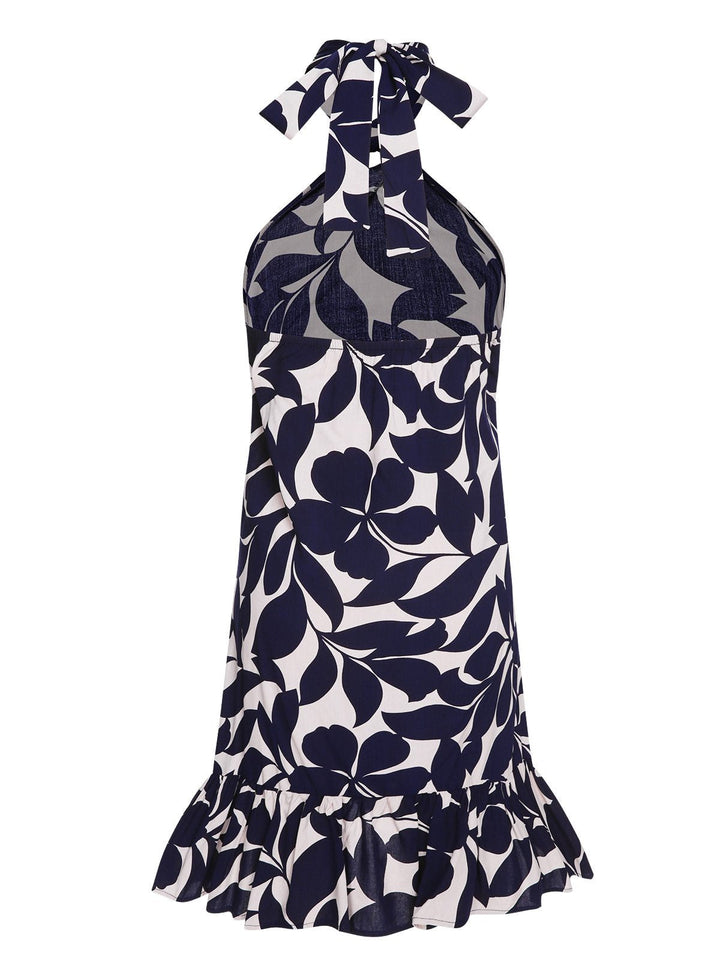 Dark Blue 1940s Backless Halter Floral Dress, vintage dress, retro fashion, floral print - perfect for women who love vintage and retro fashion