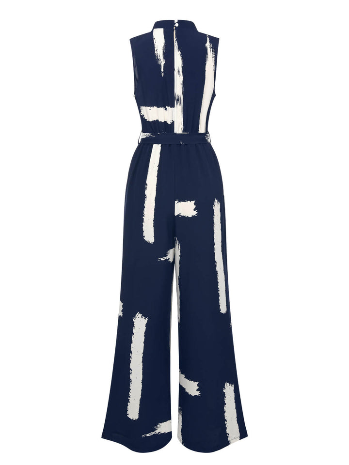 Dark Blue 1940s Brush Print Jumpsuit With Belt, vintage romper, retro jumpsuit - perfect for women who love vintage and retro fashion
