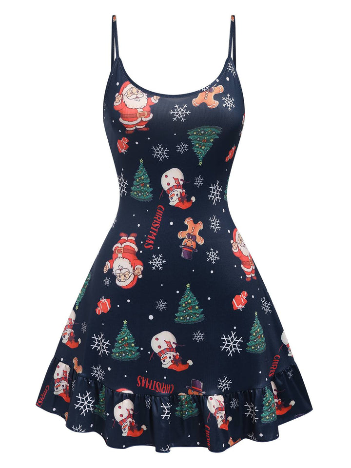 Dark Blue Christmas Straps Nightgown, vintage fashion, retro style - perfect for women who love vintage and retro fashion