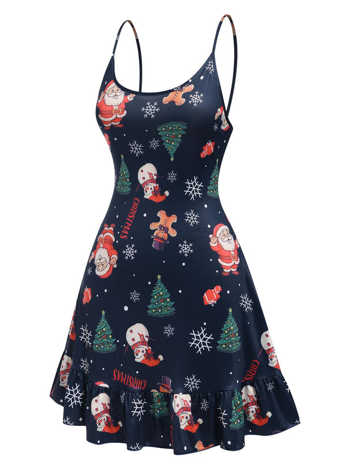 Dark Blue Christmas Straps Nightgown, vintage fashion, retro style - perfect for women who love vintage and retro fashion