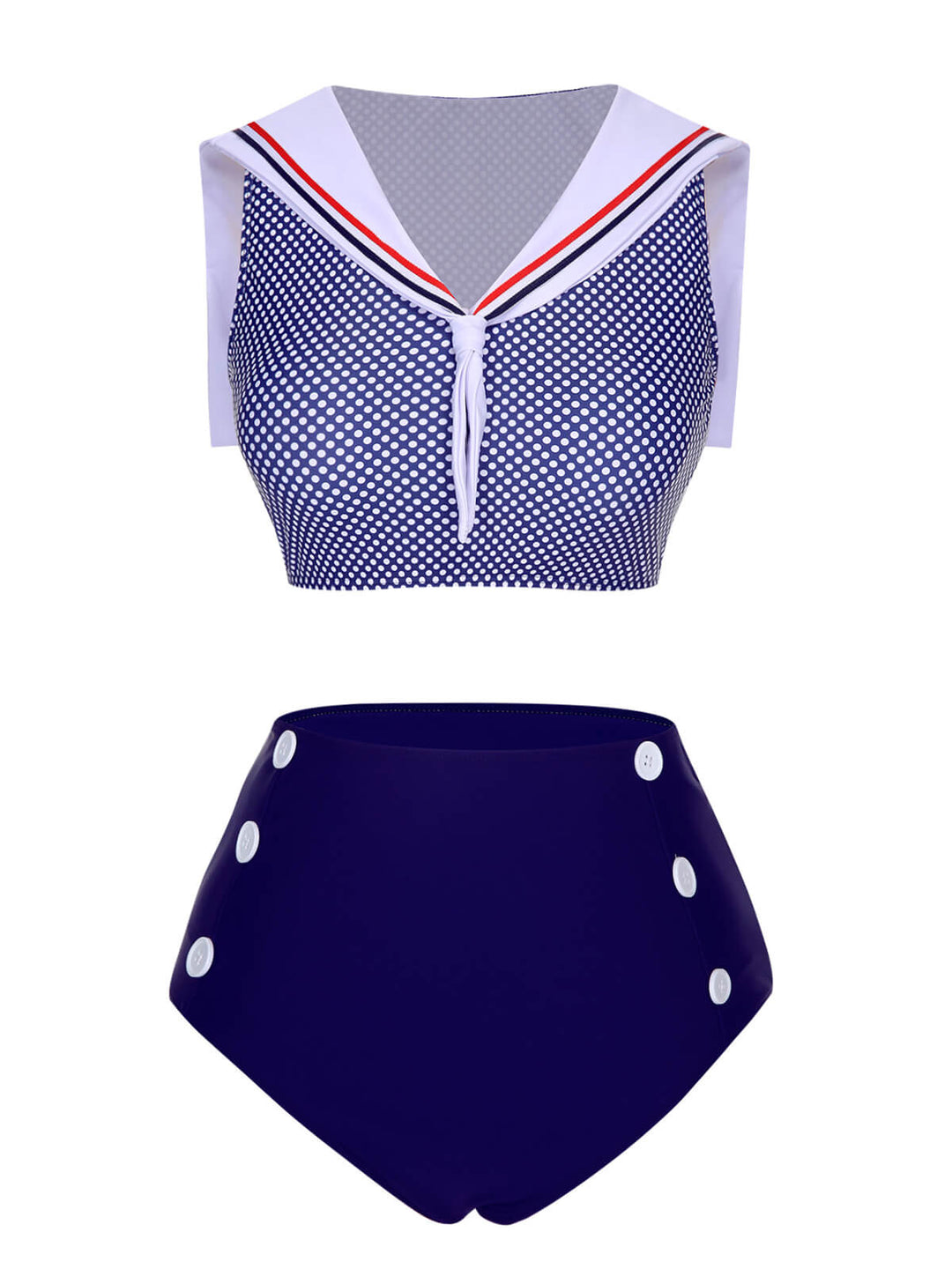 Dark Blue Dots Sailor Collar Swimsuit, vintage swimsuit, swimwear - perfect for women who love vintage and retro fashion