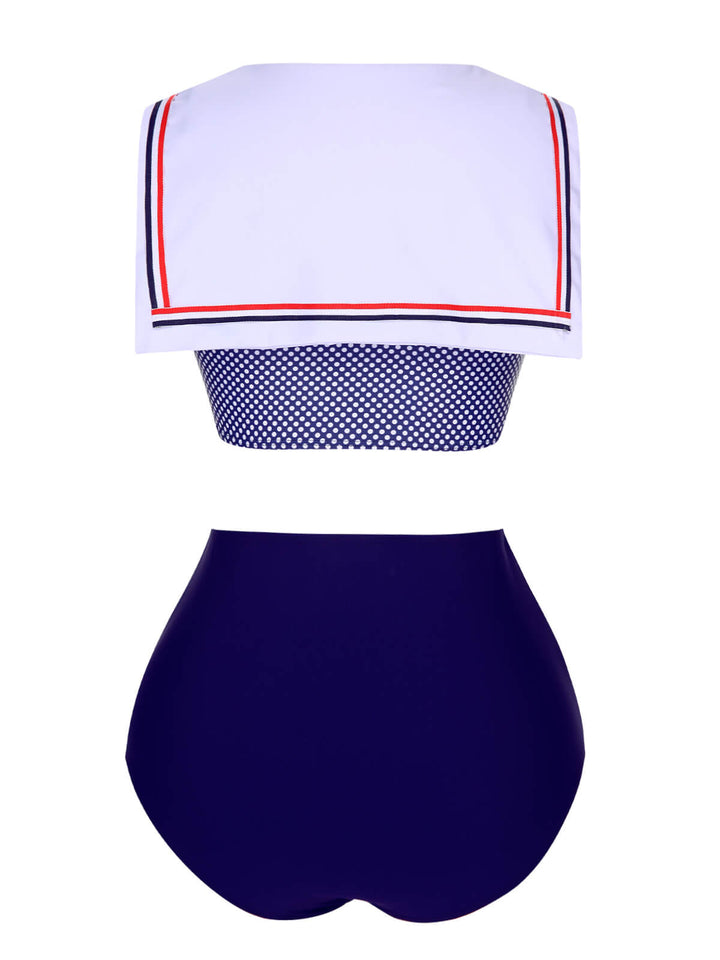 Dark Blue Dots Sailor Collar Swimsuit, vintage swimsuit, swimwear - perfect for women who love vintage and retro fashion