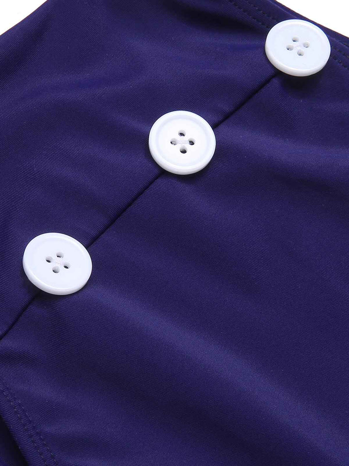 Dark Blue 1940s Dots Sailor Collar Swimsuit, vintage swimsuit, pin-up swimwear - perfect for women who love vintage and retro fashion