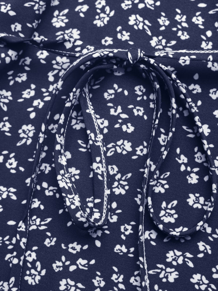 Dark-Blue-1940s-Floral-Lace-V-Neck-Patchwork-Dress, vintage, retro, dress