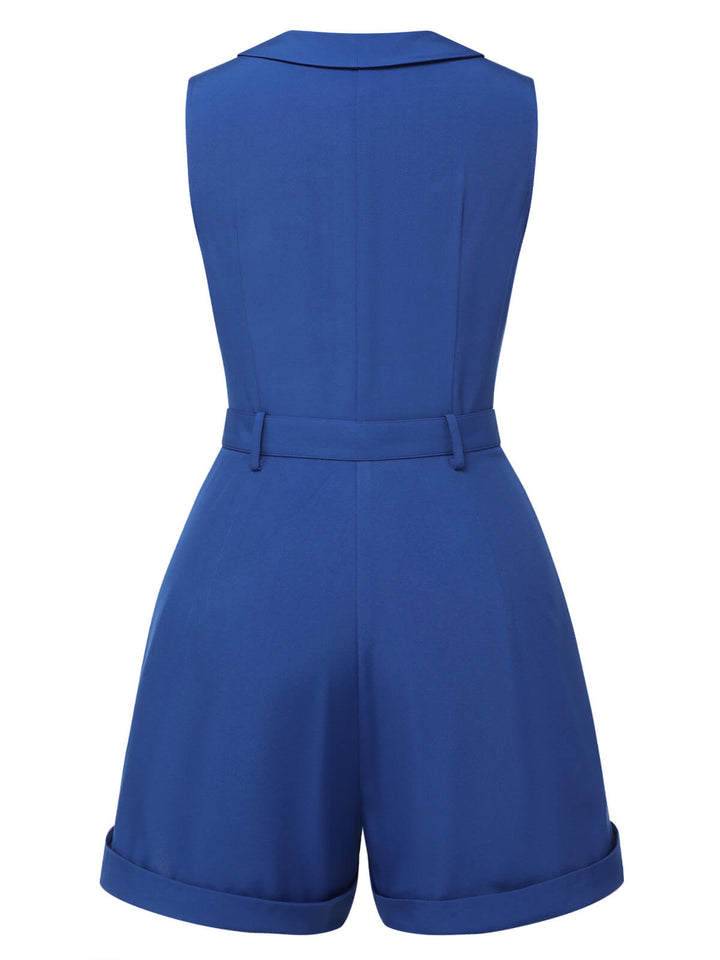 Dark Blue 1940s Pockets Lapel Romper, vintage romper, retro jumpsuit - perfect for women who love vintage and retro fashion