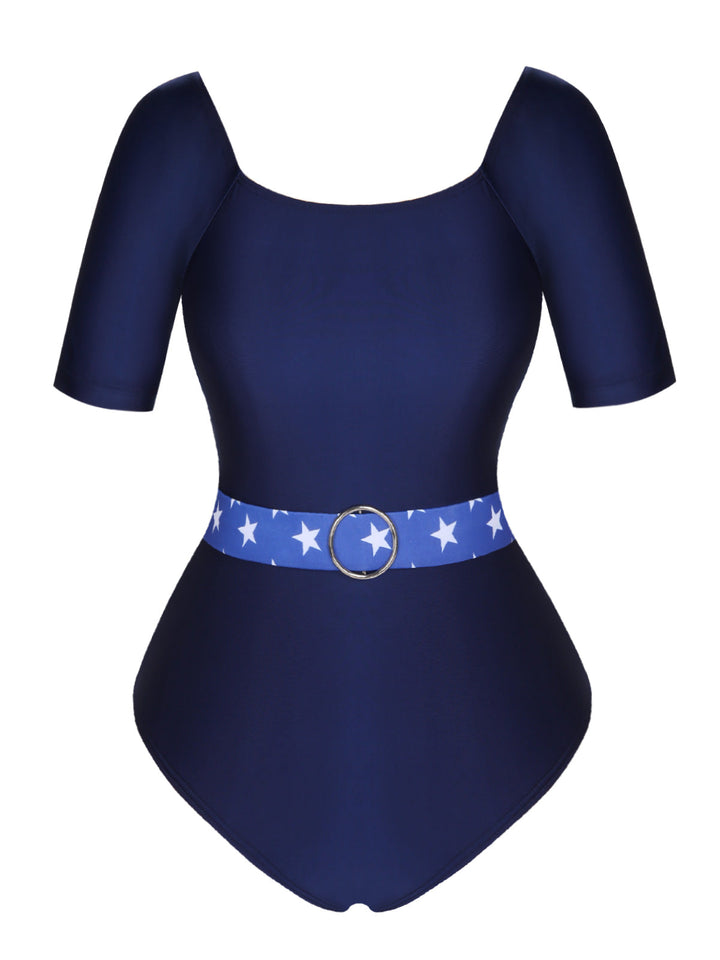Dark Blue 1940s Stars One-Piece Swimsuit, vintage swimsuit, pin-up swimwear - perfect for women who love vintage and retro fashion